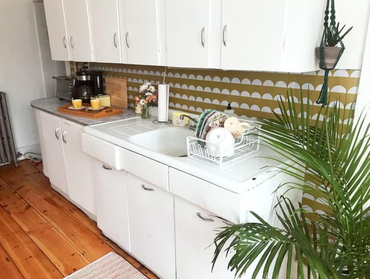 Temporary Backsplash Idea Scalloped Wallpaper The Kitchn